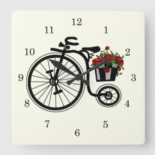 Reloj Cuadrado Bicicleta Romántica de Flores Vintage -