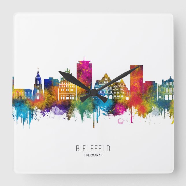 Reloj Cuadrado Bielefeld Germany Skyline (Anverso)