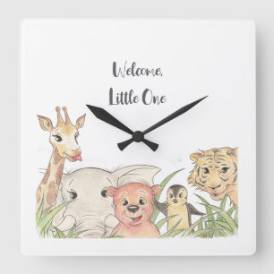 Reloj Cuadrado Bienvenido Pequeño Safari Bebé Felicidades