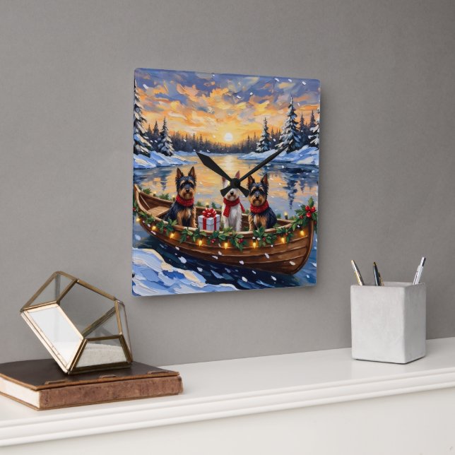 Reloj Cuadrado Biewer Terrier Christmas Boat Holiday (Oficina)