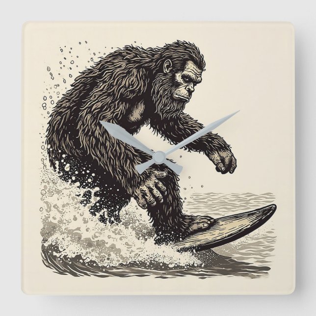 Reloj Cuadrado Bigfoot haciendo surf (Anverso)