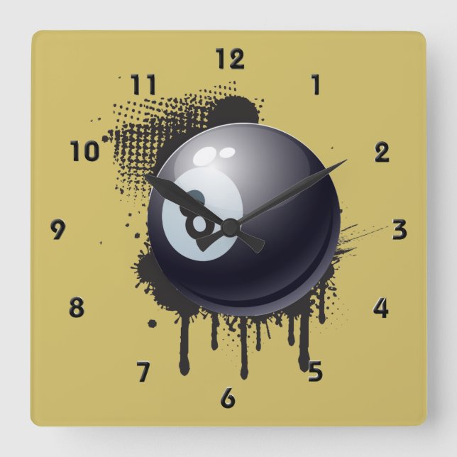 Reloj Cuadrado Billiard Ball on Abstract Black Splotch (Anverso)