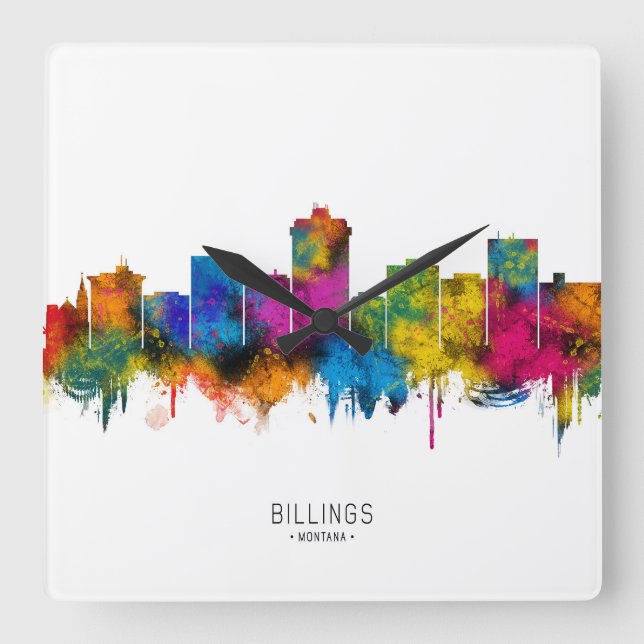 Reloj Cuadrado Billings Montana Skyline (Anverso)