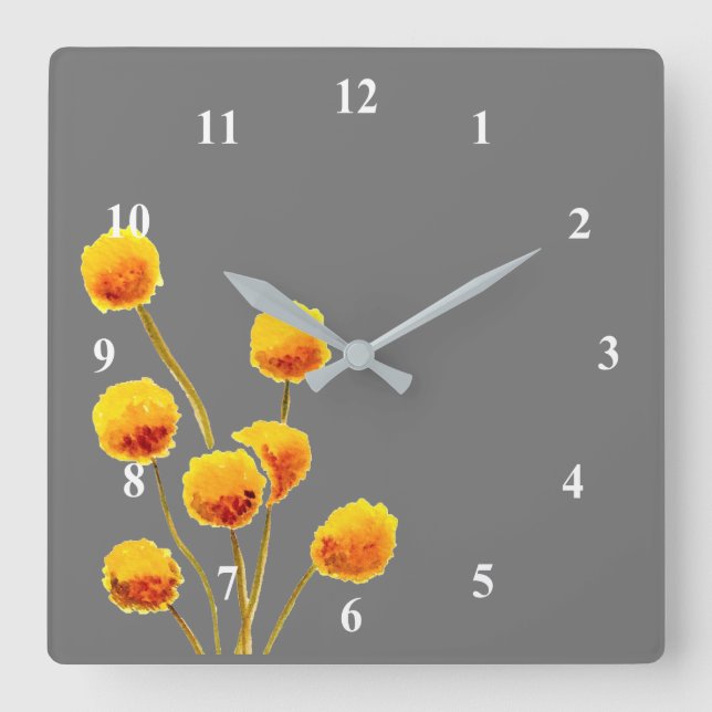 Reloj Cuadrado Billy Button amarillo Flor nativa australiana (Anverso)