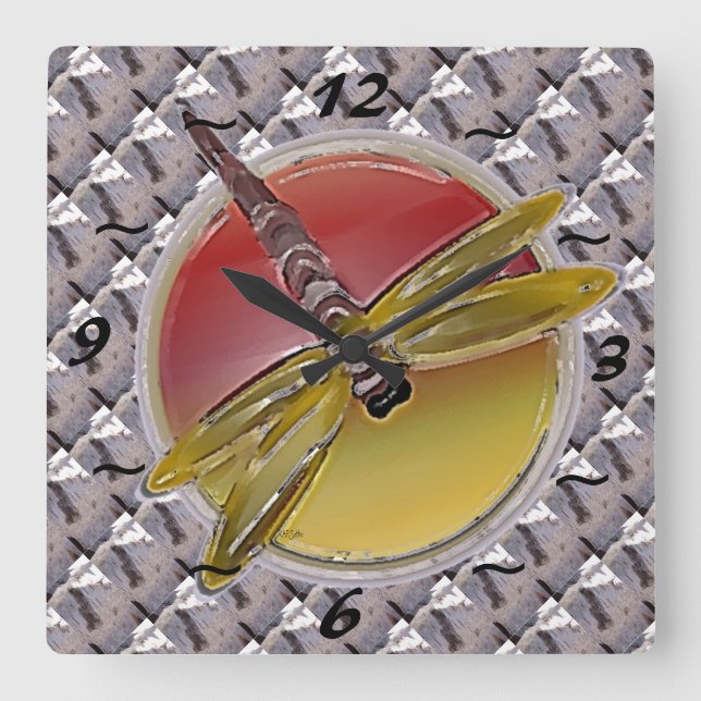 Reloj Cuadrado Birch Bark Dragonfly (Anverso)