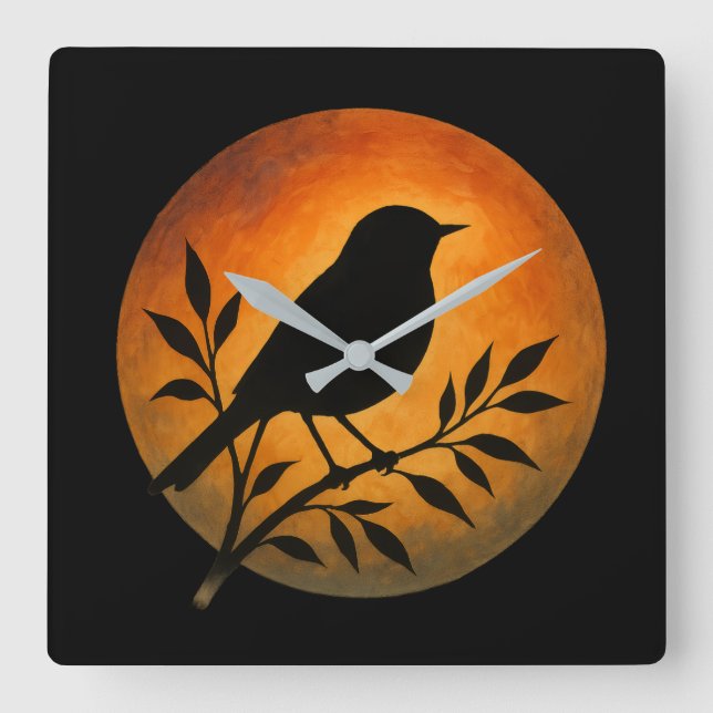 Reloj Cuadrado Bird Silhouette Over Full Moon (Anverso)