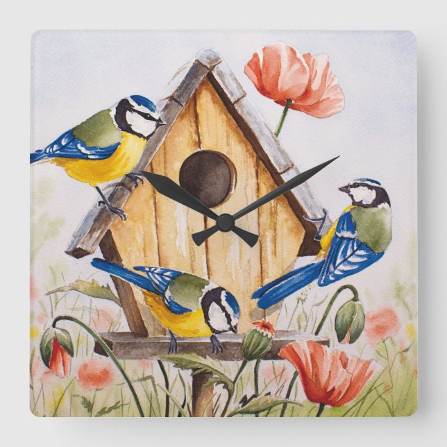 Reloj Cuadrado Birdhouse (Anverso)