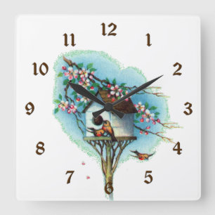 Reloj Cuadrado Birdhouse del vintage
