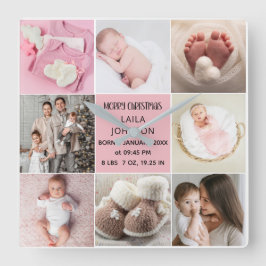 Reloj Cuadrado  Birth Announcment Personalize 8 Photo christmas