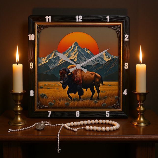 Reloj Cuadrado Bison Buffalo Bison al atardecer (Subido por el creador)