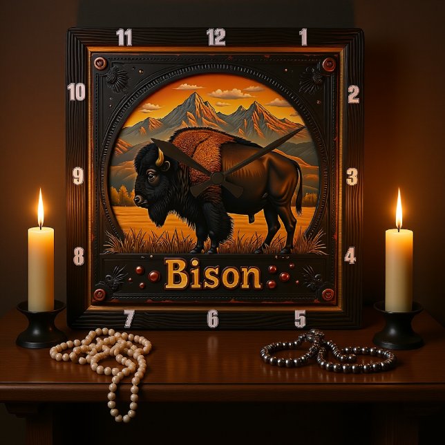 Reloj Cuadrado Bison Buffalo Mountain Bison Sunset (Subido por el creador)
