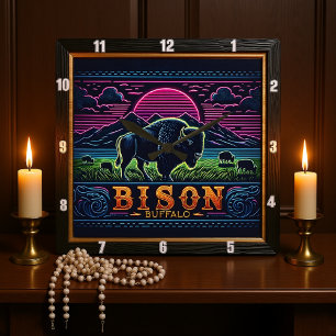 Reloj Cuadrado Bison Buffalo Neon Bison Sunset