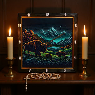 Reloj Cuadrado Bison Buffalo Night Bison Journey