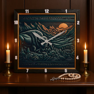Reloj Cuadrado Bison Buffalo Tooled Bison Sunset
