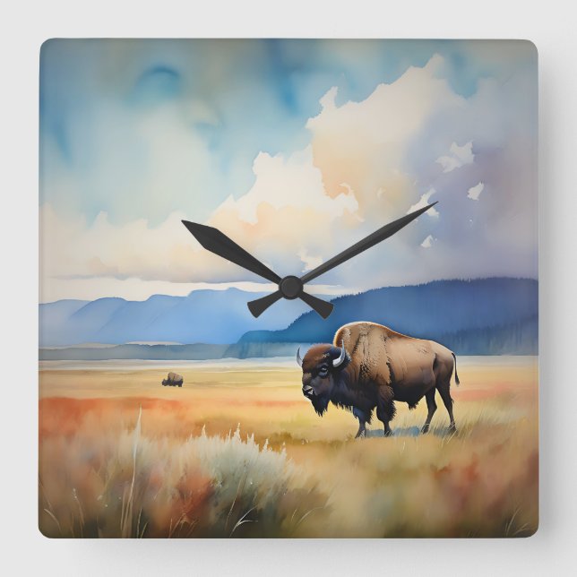 Reloj Cuadrado Bison in the Meadow (Anverso)