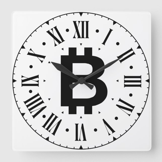 Reloj Cuadrado Bitcoin B Bold Roman Numeral Wall Clock (Anverso)