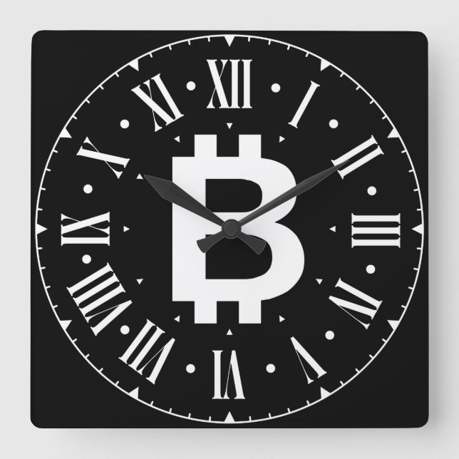 Reloj Cuadrado Bitcoin B Cool Roman Numeral Wall Clock (Anverso)