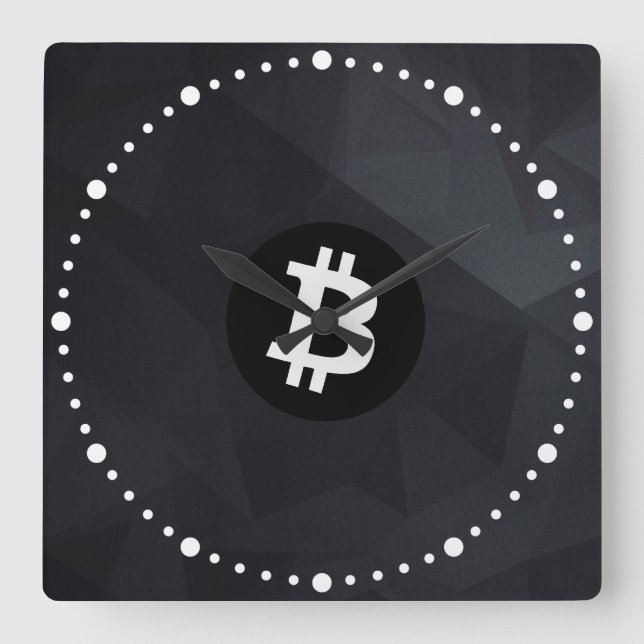 Reloj Cuadrado Bitcoin Cristal Negro (Anverso)