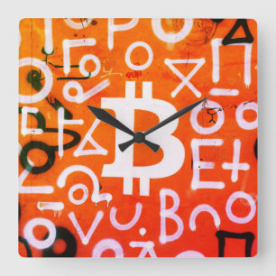 Reloj Cuadrado "Bitcoin Graffiti" (Estilo #7) Arte Callejero