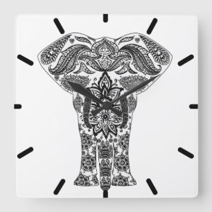 Reloj Cuadrado Black Abstract Elephant Wall Clock