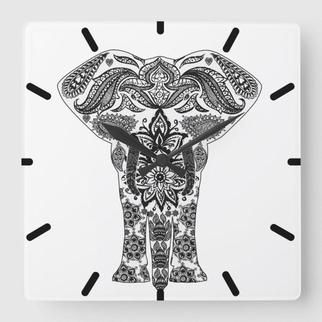 Reloj Cuadrado Black Abstract Elephant Wall Clock (Anverso)