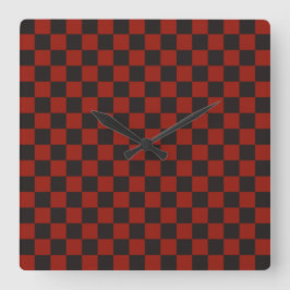 Reloj Cuadrado Black and Deep red checkerboard pattern