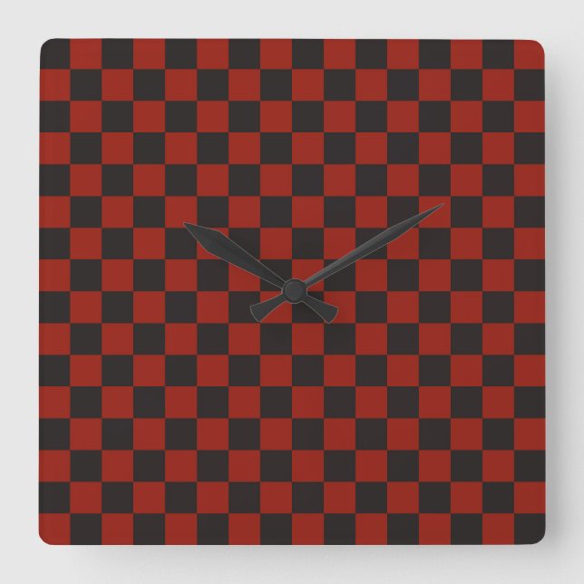 Reloj Cuadrado Black and Deep red checkerboard pattern (Anverso)