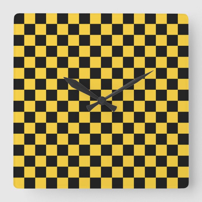 Reloj Cuadrado Black and gold checkerboard pattern (Anverso)