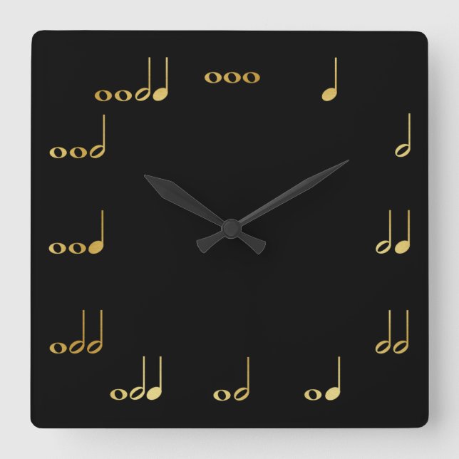 Reloj Cuadrado Black and Gold Chevron Musical Notes (Anverso)