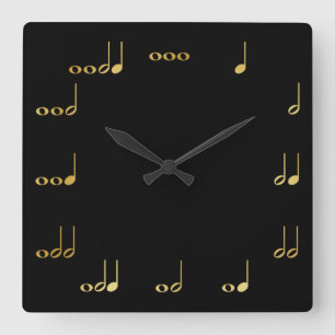 Reloj Cuadrado Black and Gold Chevron Musical Notes