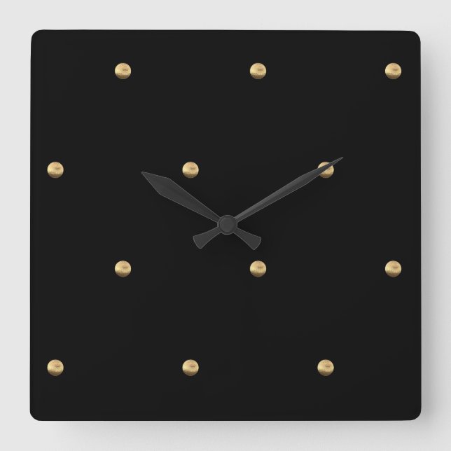 Reloj Cuadrado Black and Gold Polka Dots Pattern Minimalistic (Anverso)