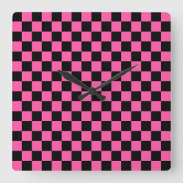 Reloj Cuadrado Black and pink checkerboard pattern
