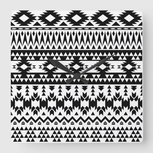 Reloj Cuadrado Black and White Aztec geometric vector pattern (Anverso)