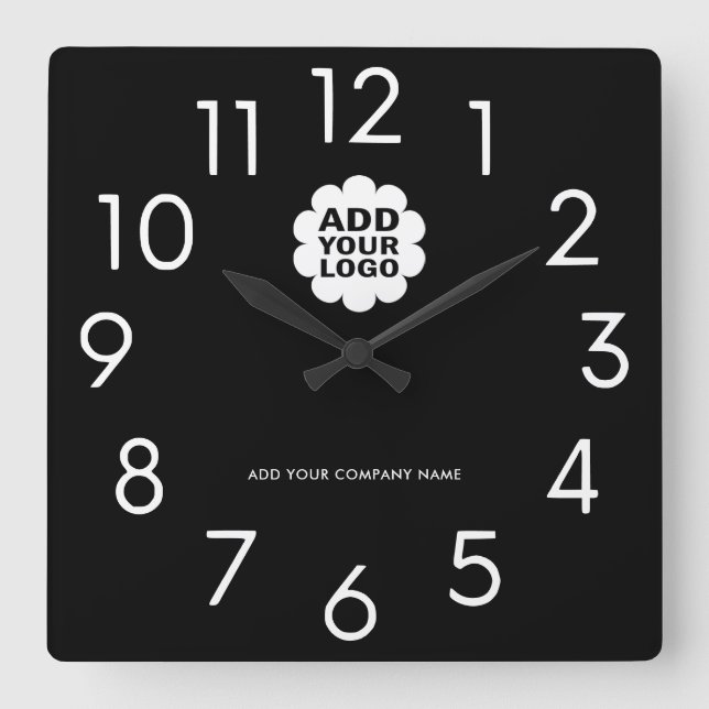 Reloj Cuadrado Black And White Company Logo With Name Promotional (Anverso)