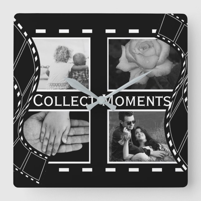 Reloj Cuadrado Black and White Film Reel Custom Photo (Anverso)