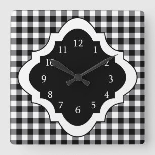Reloj Cuadrado Black And White Gingham Country