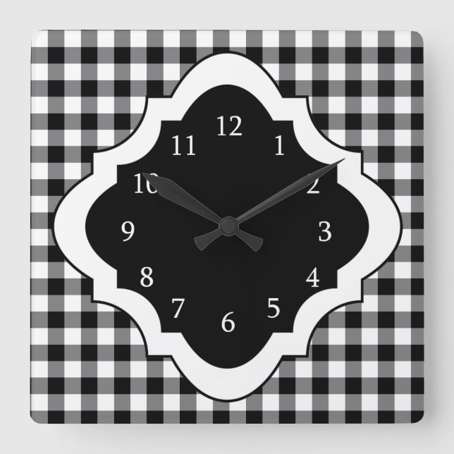 Reloj Cuadrado Black And White Gingham Country (Anverso)