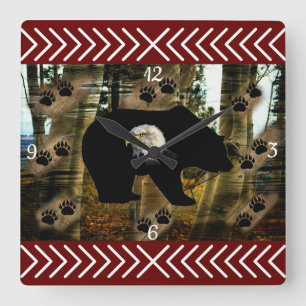 Reloj Cuadrado Black Bear Bald Eagle Bear Paw Prints Wilderness