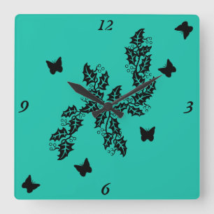 Reloj Cuadrado black Butterfly on Green