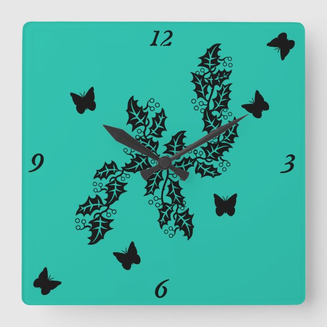 Reloj Cuadrado black Butterfly on Green (Anverso)