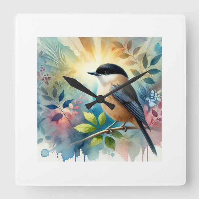 Reloj Cuadrado Black capped Donacobius 010824AREF122 - Watercolor (Anverso)