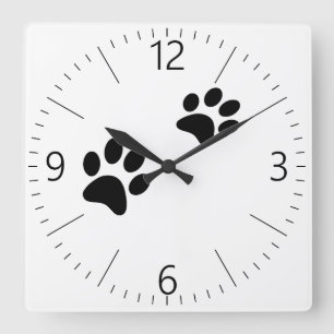 Reloj Cuadrado Black cat paw prints on white