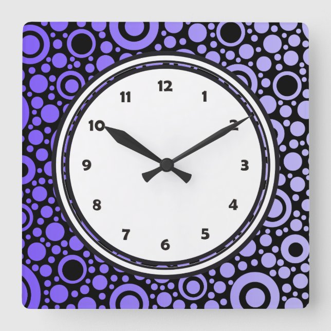 Reloj Cuadrado Black Dots & Circles Grid + tu trasero. y texto (Anverso)