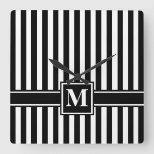 Reloj Cuadrado Black Modern Stripe with Monogram