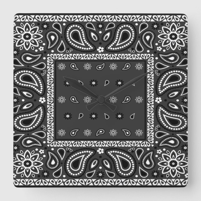 Reloj Cuadrado Black Paisley Bandana Birthday Hip Hop Rap Scarf (Anverso)