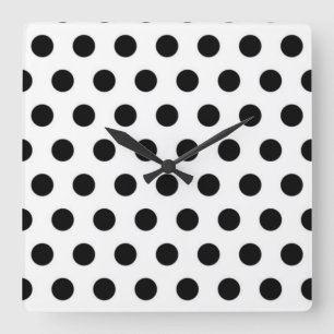 Reloj Cuadrado Black polka Dots On White Background