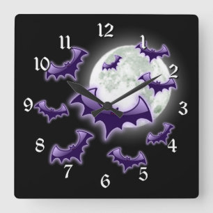 Reloj Cuadrado Black & Purple Full Moon Bats