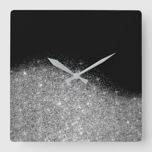 Reloj Cuadrado Black Purpurina Gray Silver Minimal Metallic Urban