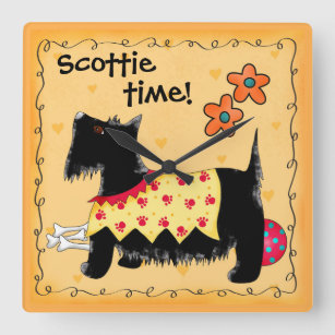 Reloj Cuadrado Black Scottie Time Terrier Perro personalizado ama