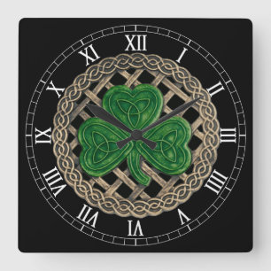 Reloj Cuadrado Black Shamrock & Celtic Knots Roman Numerals Clock